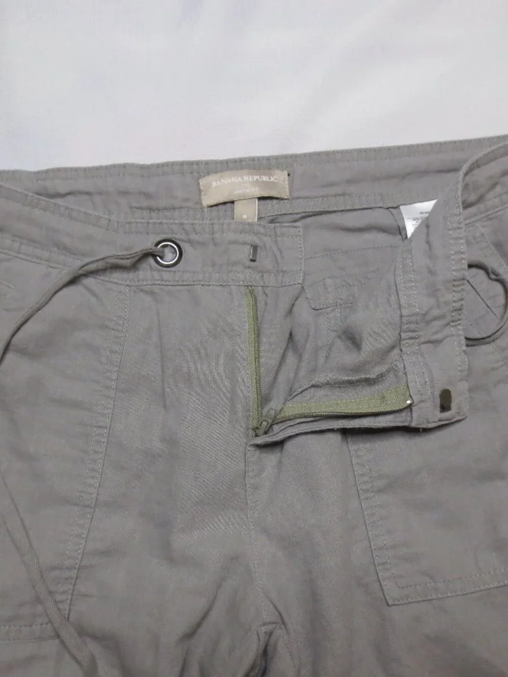 BANANA REPUBLIC womens PANTS gray LINEN lightweight DRAWSTRING summer SIZE 8